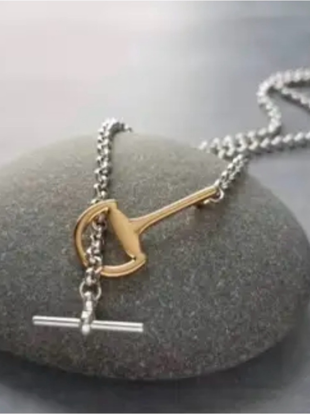 Mix Metal Horsebit Necklace, Gold and silver plated NWT - Picture 5 of 5